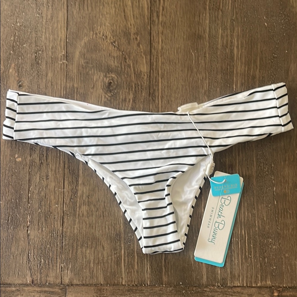 Beach Bunny White and Black Striped Bikini Bottom